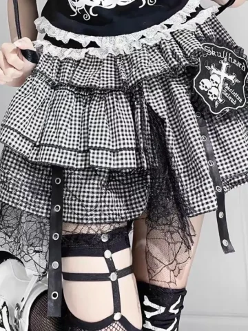Gothic Women Fashion Plaid Print Skirt