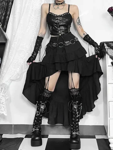 Summer Women Vintage Dark Gothic Irregular Lace Skirt