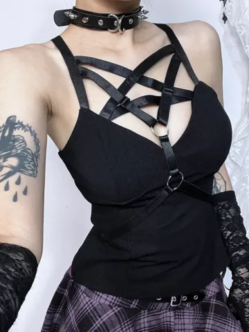 Summer Women Dark Gothic Cross Hollow Camisole Top