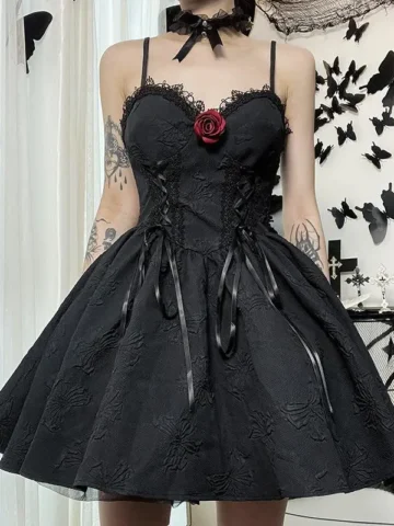 Gothic Style Women Fashion Lace Stitching Dress