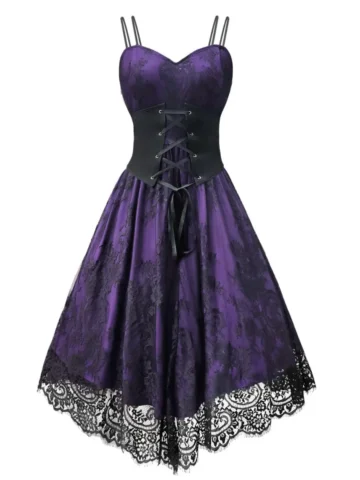 Women Gothic Style Lace Stitching Sling Dress