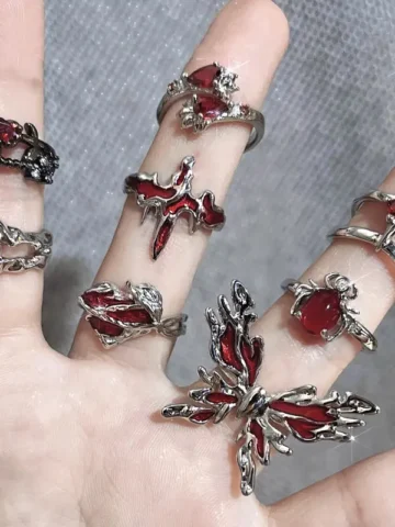 Gothic Wind Punk Cross Butterfly Personality Opening Ring