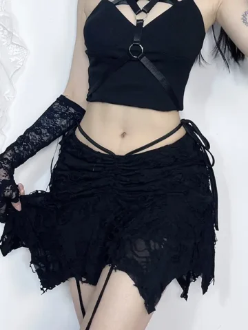 Women Fashion Dark Gothic Rhapped Irregular Skirt