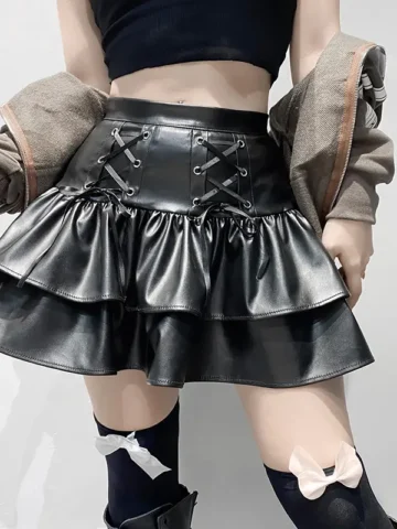 Women Gothic Lace-Up PU Skirt