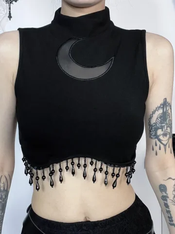 Gothic Women Fashion Sleeveless Fringed Cropped Top