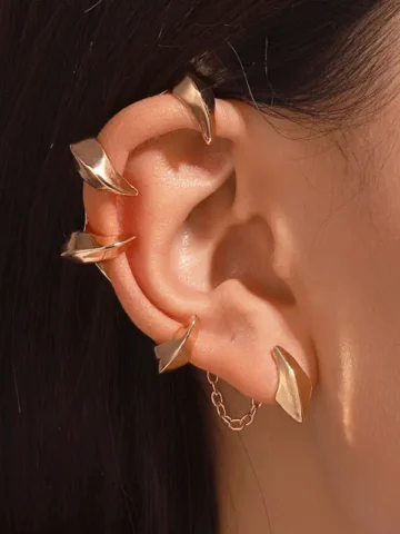 Women'S Punk Dark Metallic Geometric Gothic Demon Minion Ear Clips