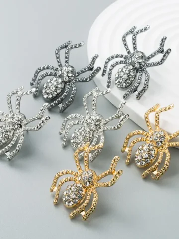 Personality Retro Funny Gothic Alloy Diamond Spider Earrings