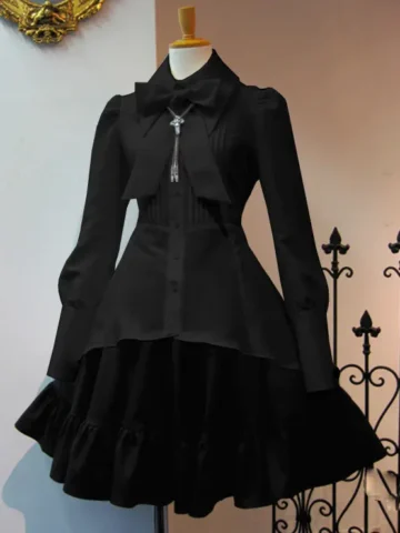 Women Vintage Dark Gothic Lap Bow Lace Long Sleeve Dress