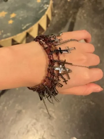 Women Fashion Diablo Gothic Cross Tassel Beaded Bracelet