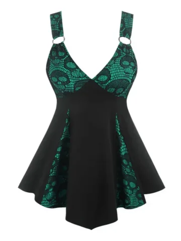Women Fashion Sexy Dark Gothic Deep V Lace Stitching Strap Dress