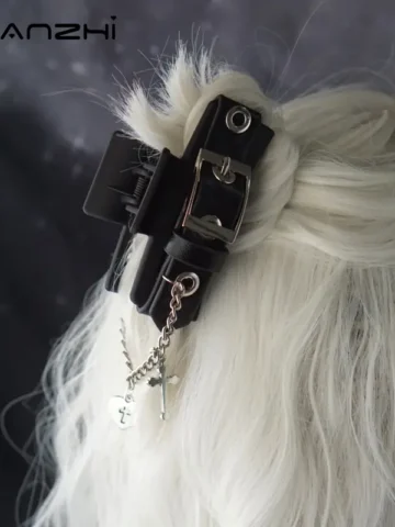 Women Gothic Belt Buckle Cross Heart Rectangle Hair Claw