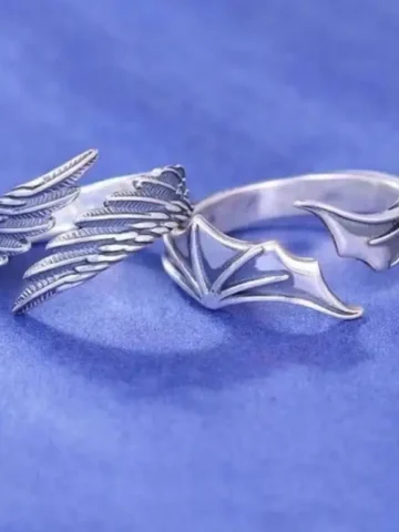 Women Gothic Punk Angel Devil Wings Adjustable Metal Ring
