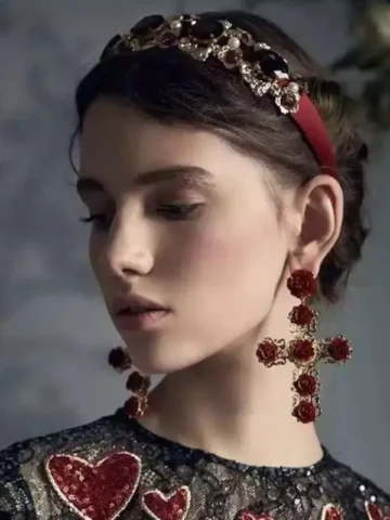 Fashion Women Gothic Rose Floral Cross Earrings