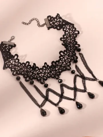 Gothic Gemstone Pendant Hollow Design Necklace