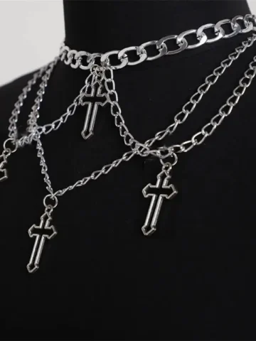 Gothic Cross Pendant Alloy Multilayer Necklace