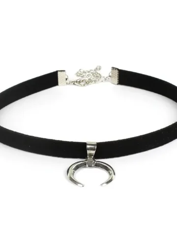 Gothic Moon Pendant Design Flannel Choker Necklace
