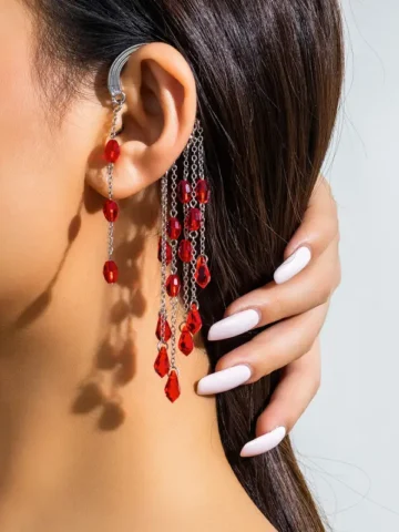 Gothic Red Crystal Pendant Tassel Ear Hanging