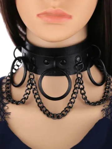 Women Gothic Punk Chain Decoration Solid Color PU Choker Necklace