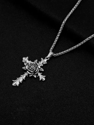 Men Creative Gothic Rose Cross Long Necklace