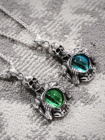 Men Minimalist Retro Gothic Devil'S Eye Skull Necklace