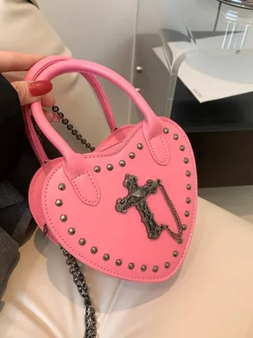 Women Fashionable Gothic Heart-Shaped Cross Chain Crossbody Bag