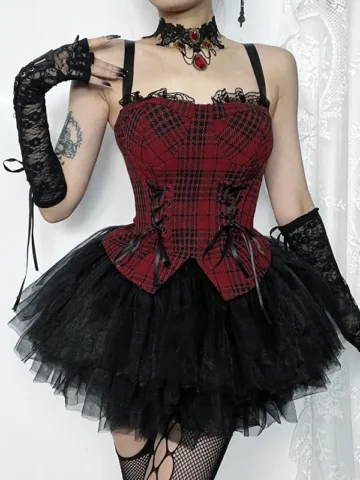 Women Gothic Dark Style Plaid Strap Camisole