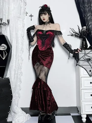 Women Fashion Sexy Gothic Skinny See-Through Mesh Fishtail Skirt