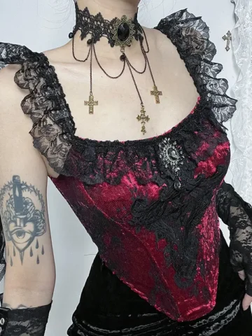 Women Fashion Sexy Gothic Lace Stitching Camisole