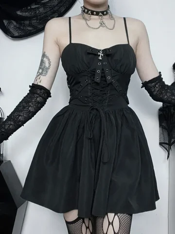 Women Fashion Gothic Slim-Fit Strap Sling Dress