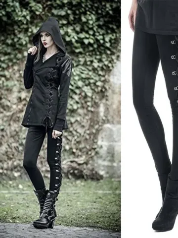 Women Simple Gothic Punk Lace-Up Hip High Waist Pants