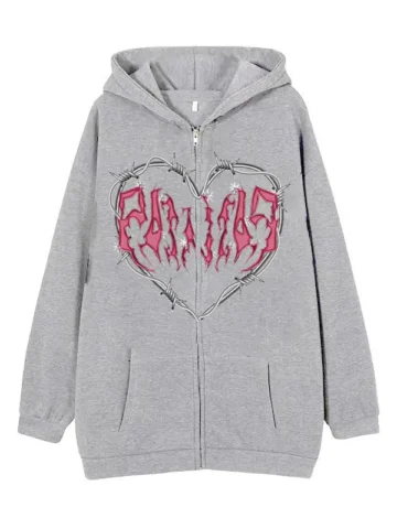 Women Fashion Gothic Long Sleeve Zipper Hoodie