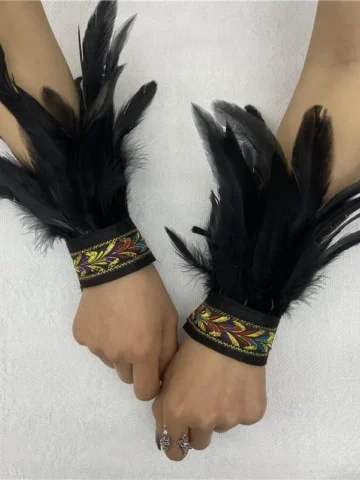 Women Vintage Ethnic Gothic Feather Cufflinks Bracelet