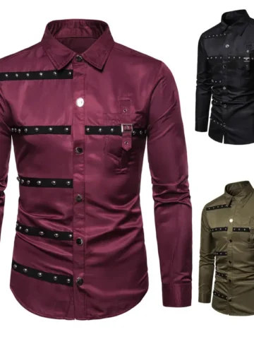 Men Fashion Retro Gothic Studded Long Sleeve Shirt