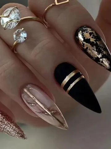 Dark Gothic Gold-Plated Women Pointed Press On Nails