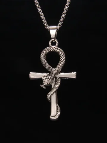 Women Fashion Gothic Stainless Steel Mamba Snake Cross Necklace