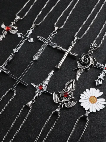 Men Vintage Gothic Cross Pendant Necklace