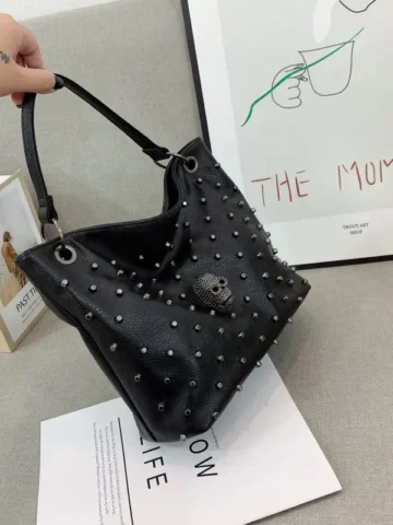 Women Fashion Diablo Gothic Studded Skull Large Capacity Shoulder Bag
