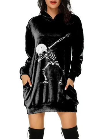 Halloween Women Fashion Gothic Skull Graphic Print Long Sleeve Hoodies