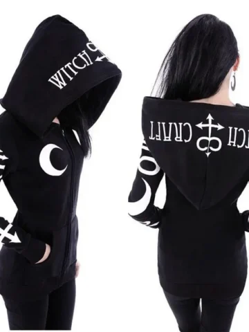 Women Fashion Gothic Moon Letter Print Long Sleeve Hoodie Jacket