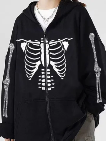 Halloween Women Fashion Gothic Skull Zipper Sweatshirt
