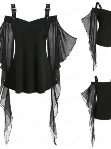 Halloween Women Fashion Gothic Irregular Strap Mesh Top