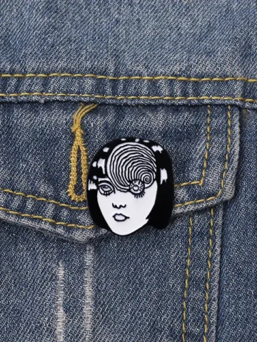 Women Cartoon Gothic Punk Style Little Girl Head Alloy Brooch