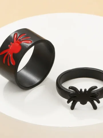 Halloween Women Vintage Gothic Exaggerated Dark Hollow Spider Ring 2-Piece Set