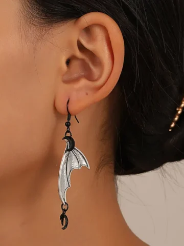 Halloween Women Gothic Vintage Bat Wings Crescent Mushroom Dangle Earrings