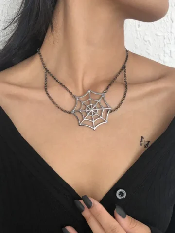 Halloween Gothic Women Fashion Simple Web Pendant Necklace