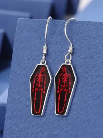 Halloween Women Fashion Gothic Coffin Red Skull Dangle Earrings
