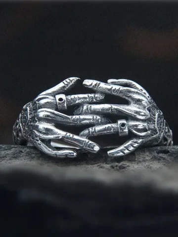 Women Men Fashion Gothic Style Demon Interlock Fingers Open Rings