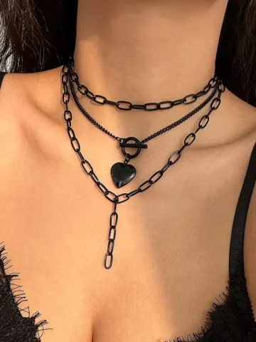 Fashion Women Gothic Black Star Heart Moon Shaped Multilayer Chain Necklace