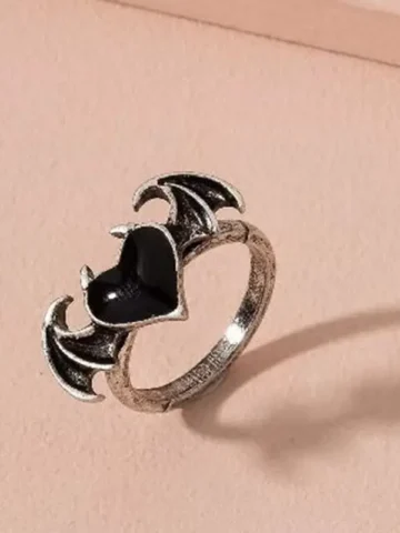 Gothic Halloween Unisex Devil Wings Black Heart Open Ring