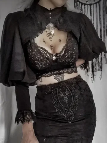 Gothic Lace Panel Turtleneck Top